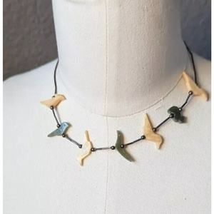 Vtg Native American Zuni Fetish Bird Onyx Necklace Sterling Silver Barrel Bead